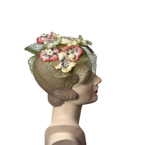 1950s flower veil hat pansies head piece main image 6